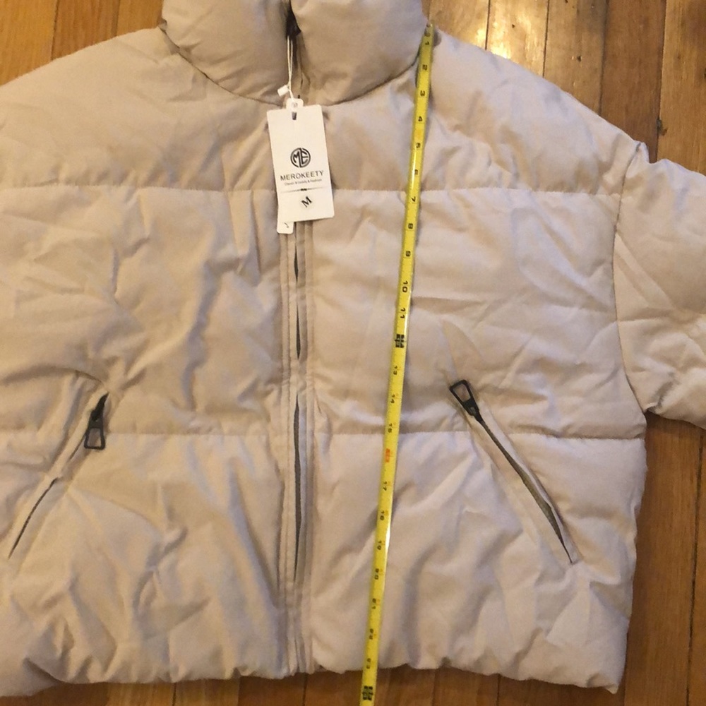 NWT Winter Long Sleeve Zip Puffer Jacket Baggy Short Down Coats( Beige color - Picture 7 of 9